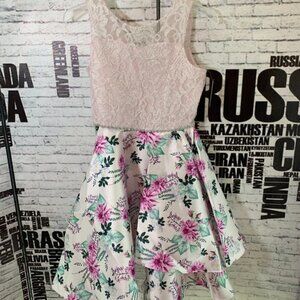 Emily Rose Pink Satin Floral Lace Sleeveless Dress